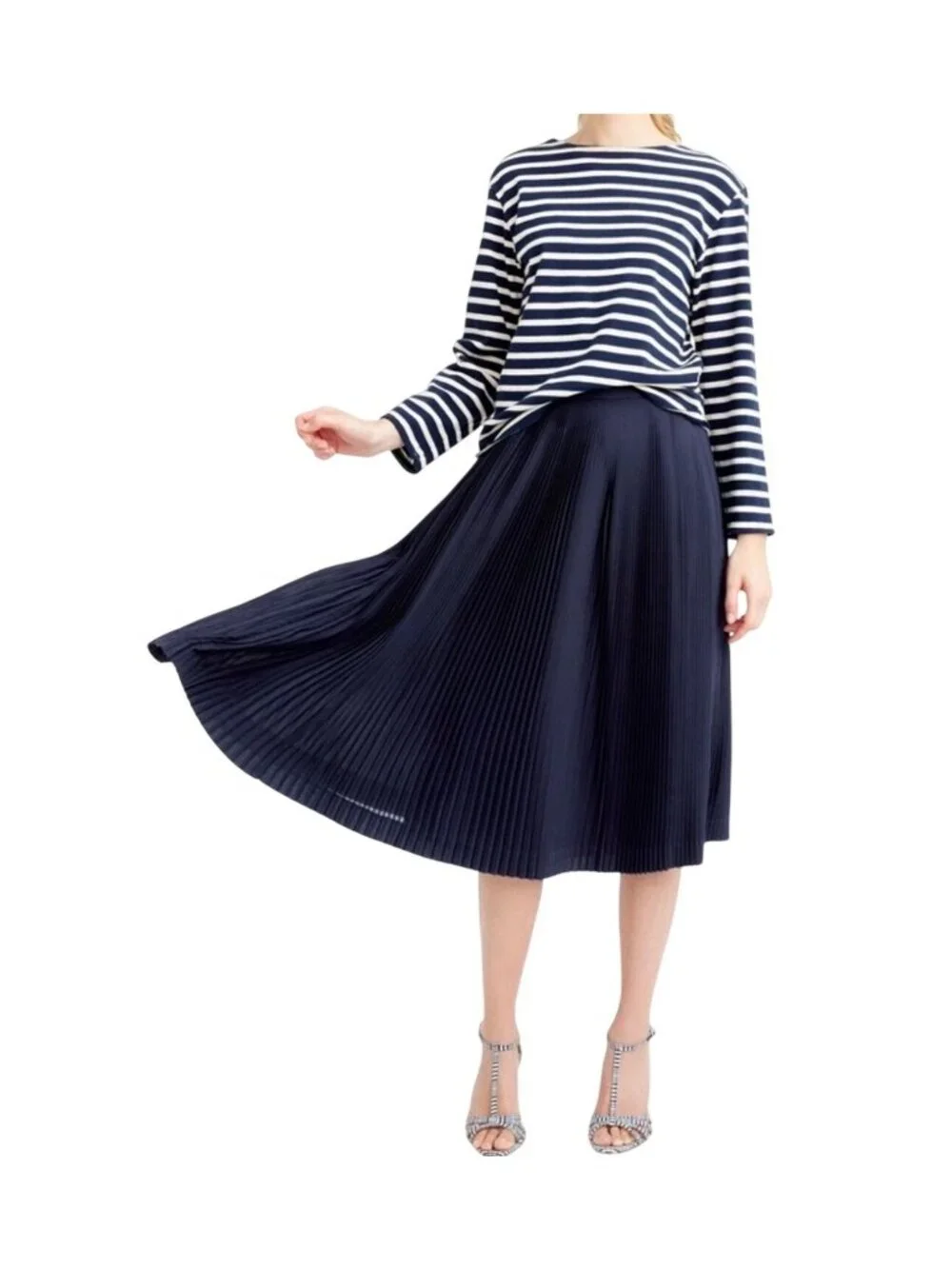 J.Crew Pleated Midi Skirt Size 12 Navy